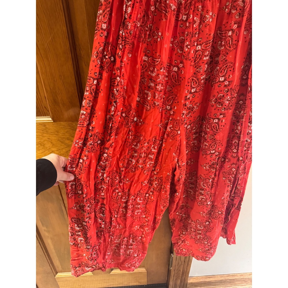 Rebellion One Red Paisley Wide Leg Jumpsuit XL Boho Festival Smocked Romper - Picture 5 of 12